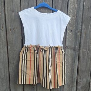 Burberry Kids Dress in White and Tan Stripes